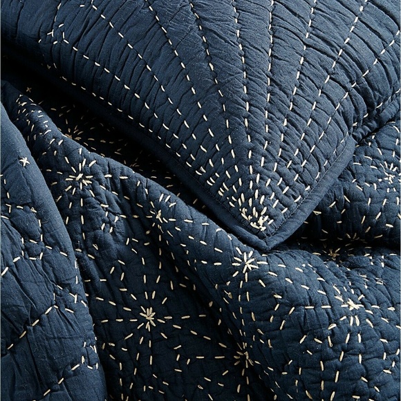 Sashiko Hand-Stitched Cotton Quilt FULL/QUEEN Blue - Picture 7 of 7